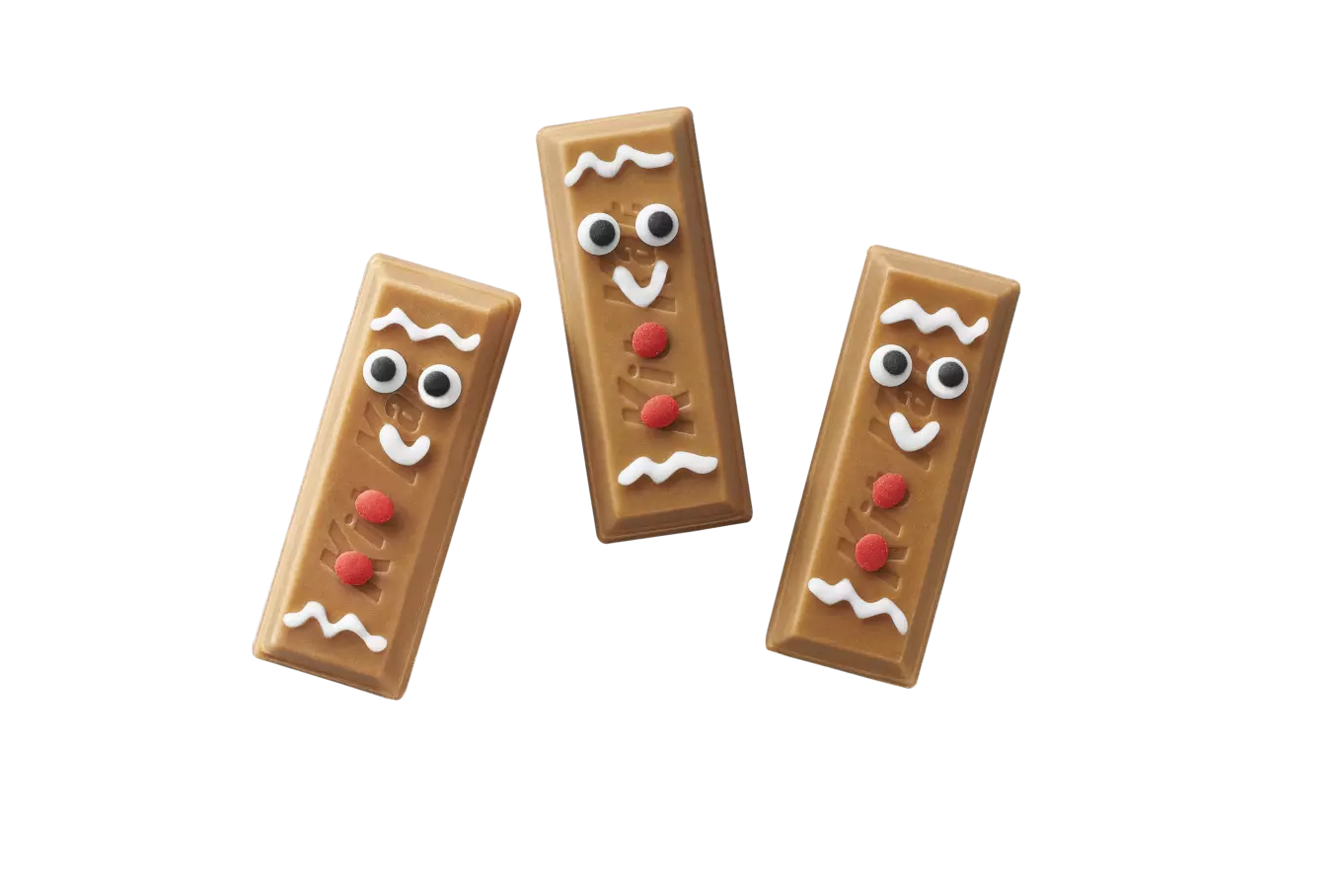 Three fully decorated KIT KAT® Gingerbread Cookies