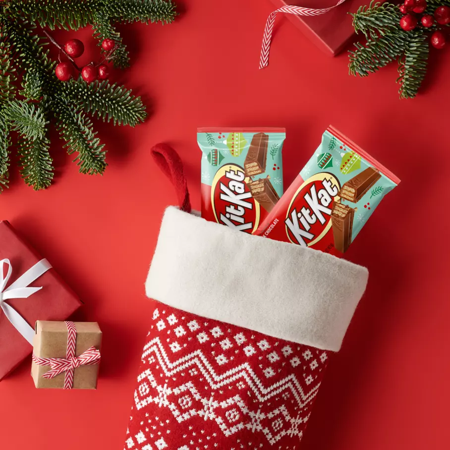 KIT KAT® Candy Bars inside holiday stockings