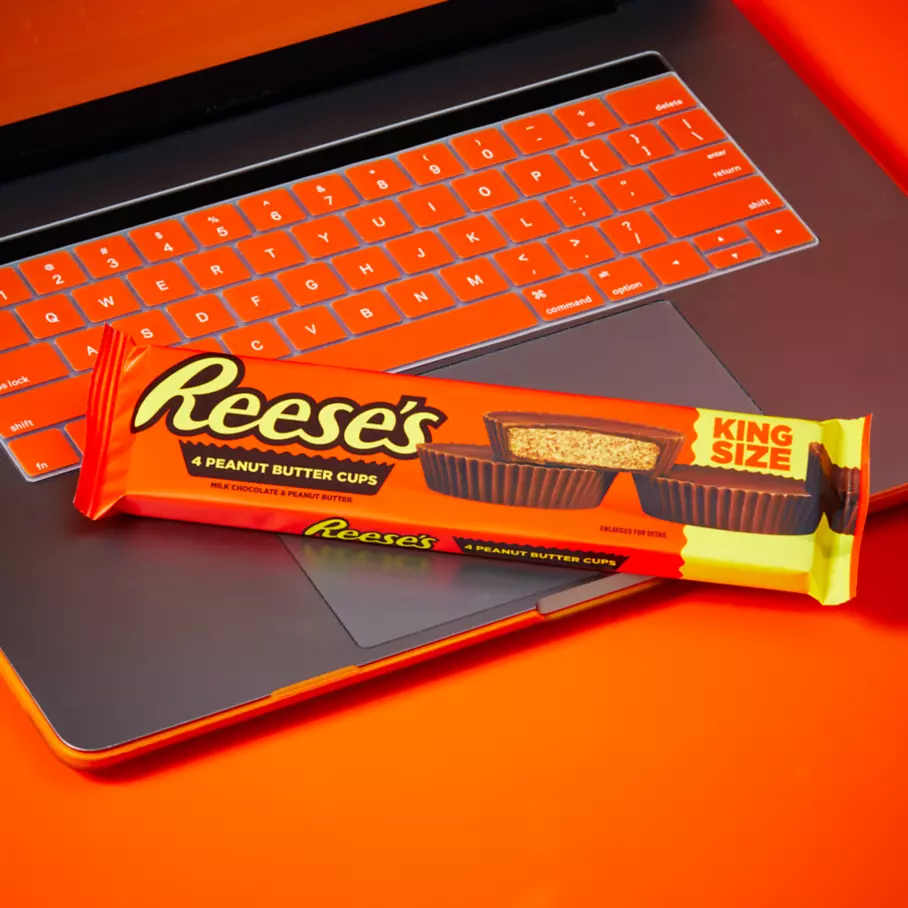 REESE'S Peanut Butter Cups on computer keyboard