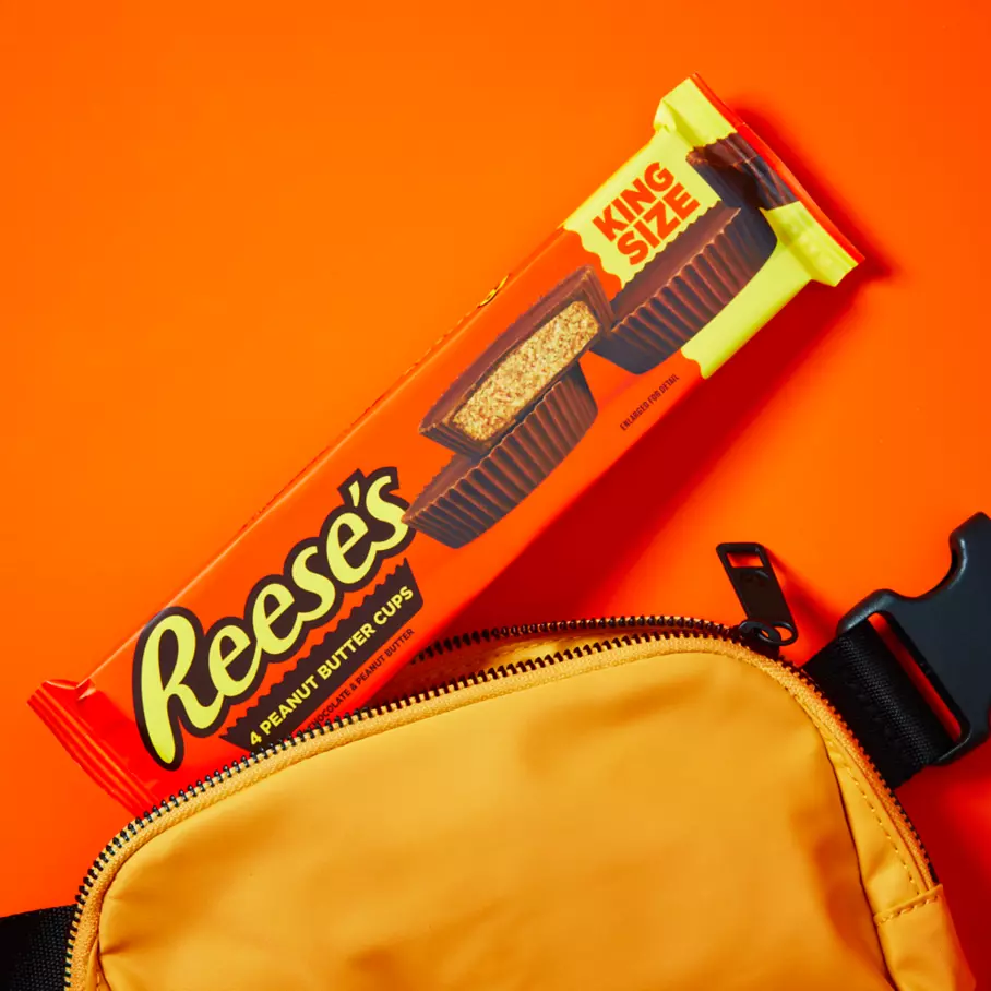 REESE'S Milk Chocolate King Size Peanut Butter Cups inside backpack
