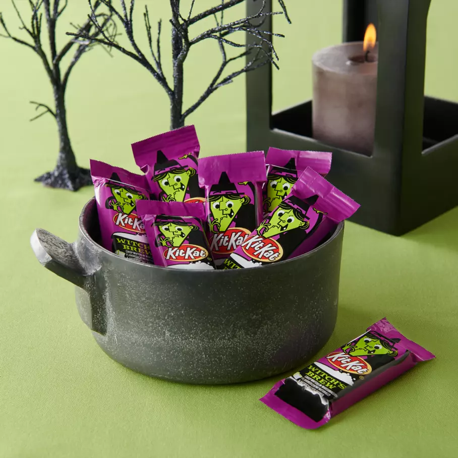 KIT KAT® Witch's Brew Candy Bars inside cauldron