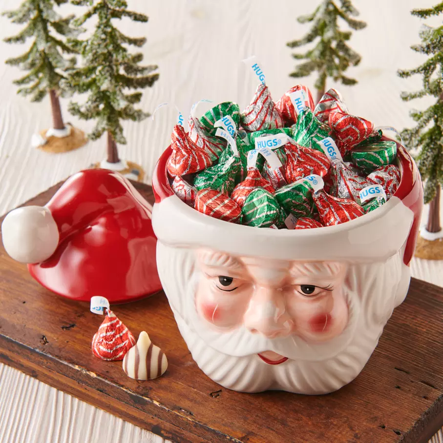 HERSHEY'S HUGS Holiday Candy inside santa bowl