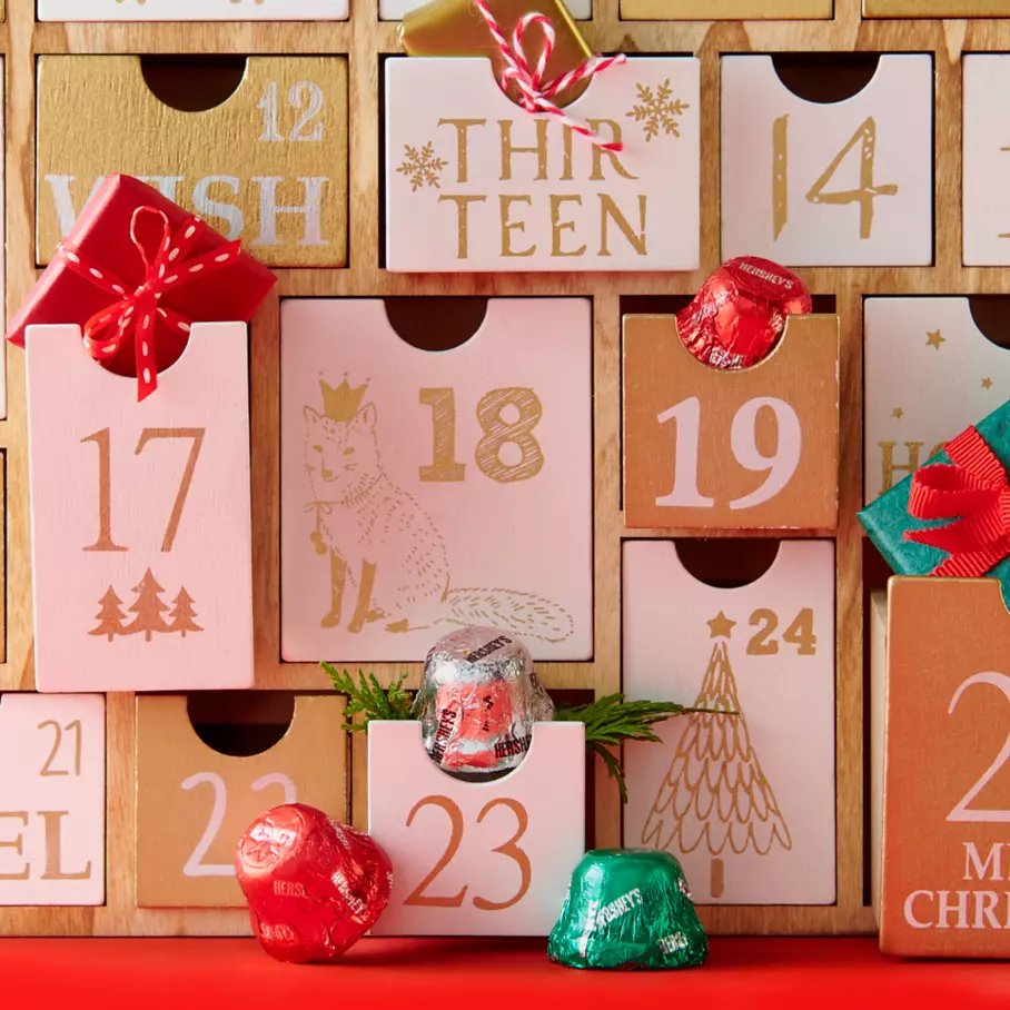 HERSHEY'S Bells inside holiday calendar drawers