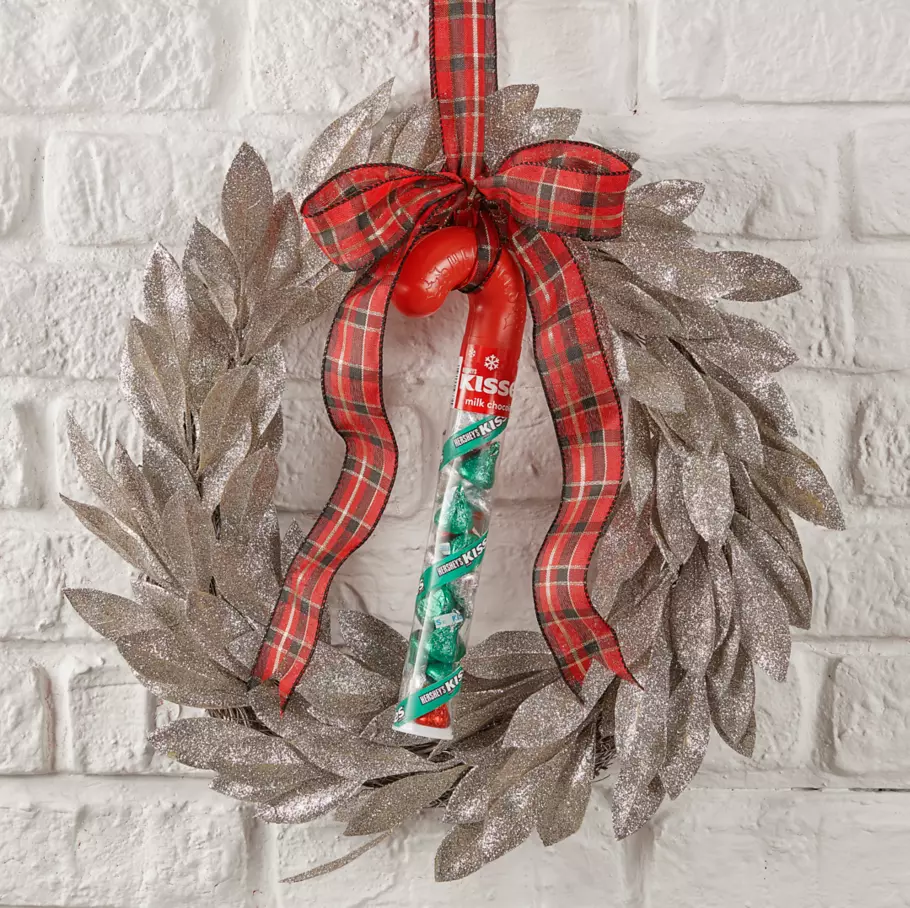 HERSHEY'S KISSES Candy Cane hanging from wreath