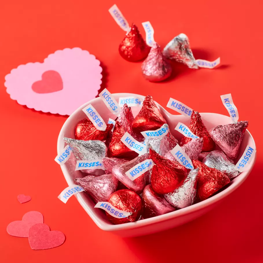 HERSHEY'S KISSES candy inside heart shaped dish
