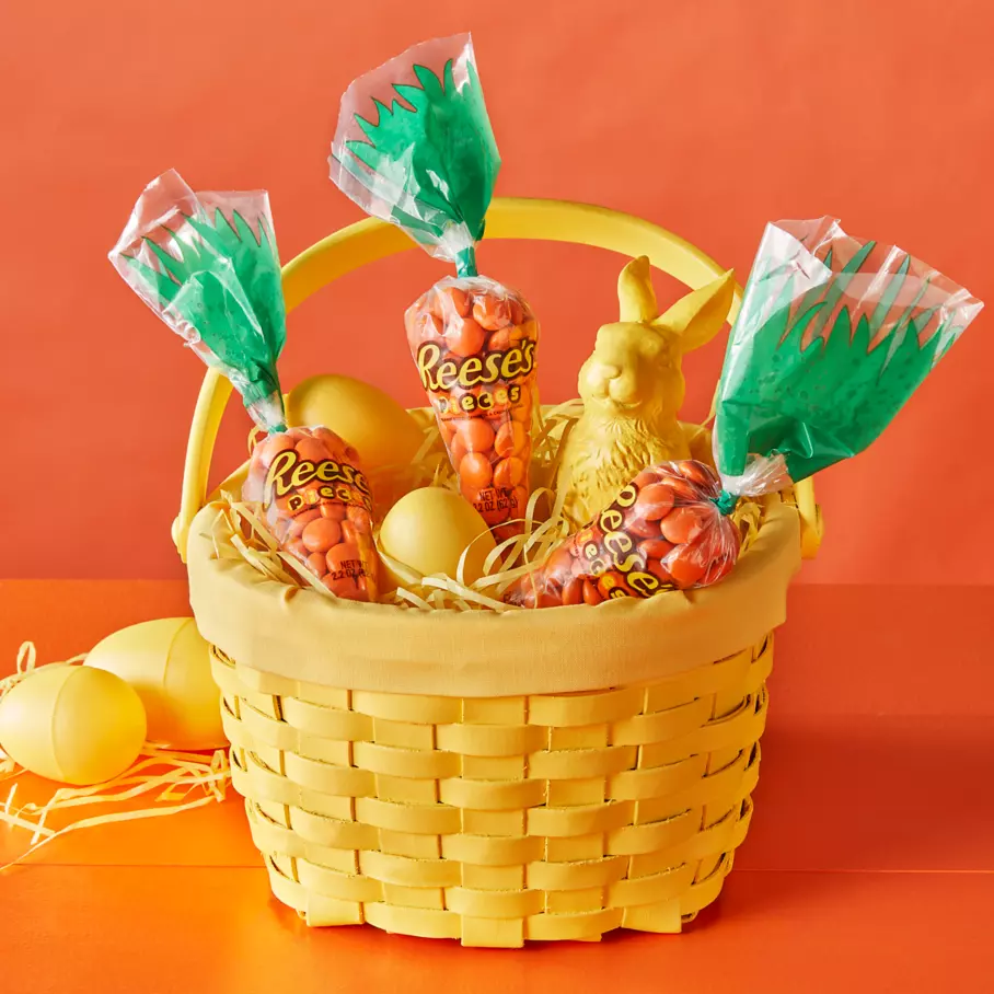REESE'S PIECES carrots inside Easter basket