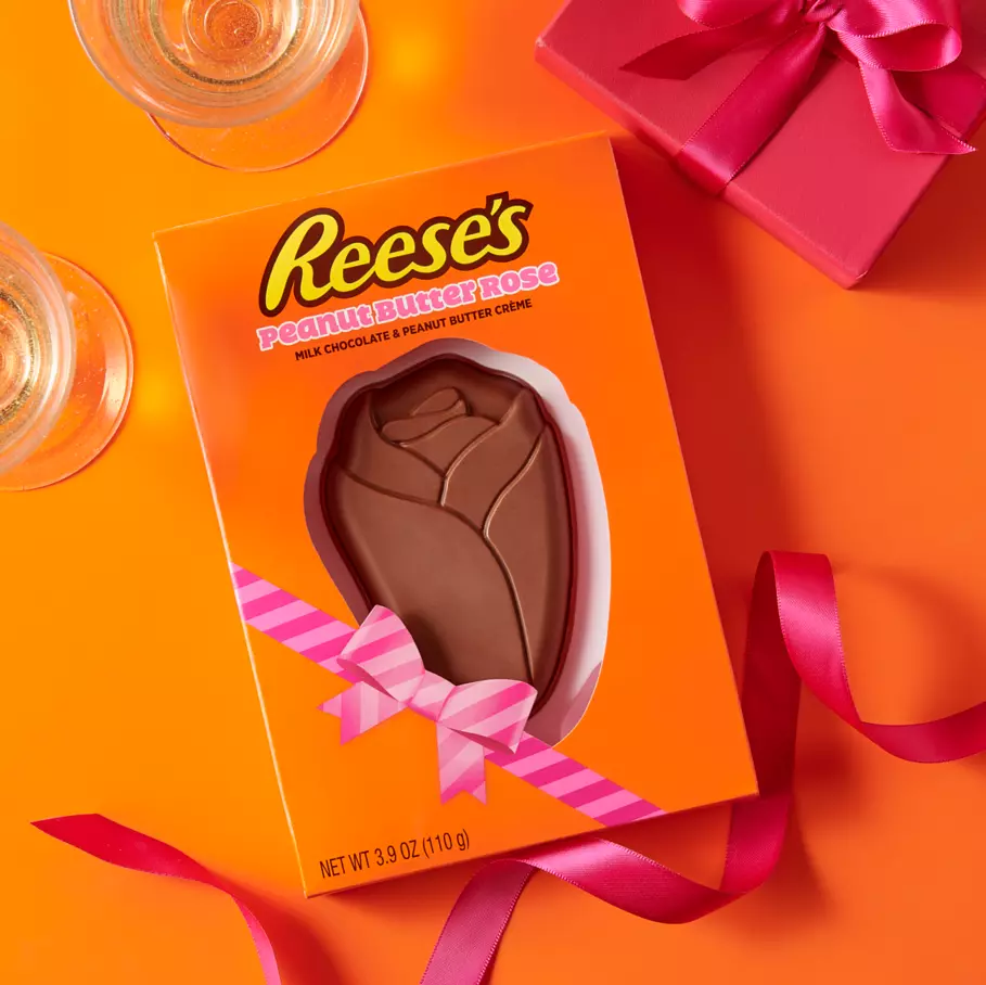 REESE'S peanut butter rose package on orange background