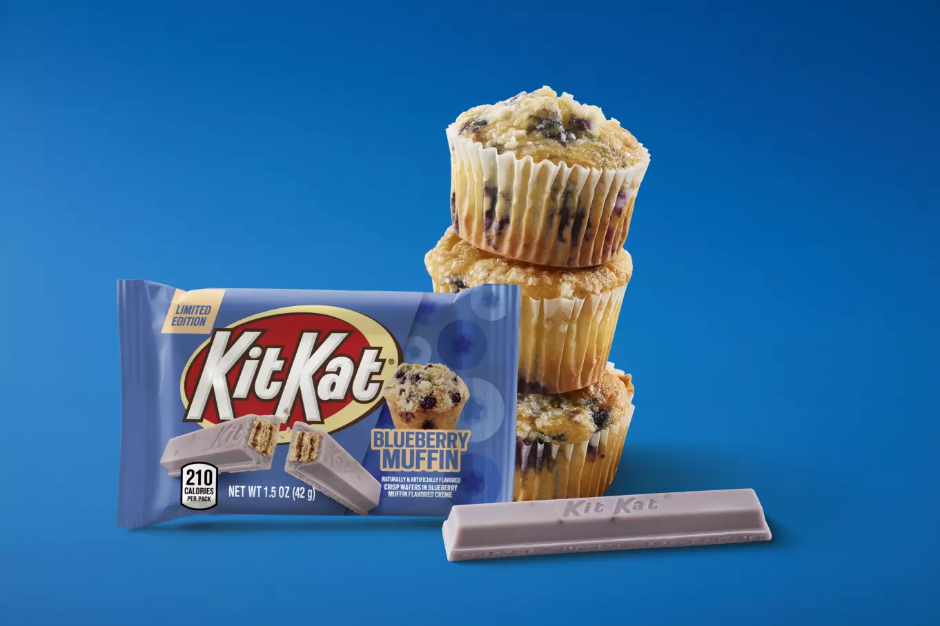 KIT KAT® Candy Bar beside blueberry muffins and unwrapped candy