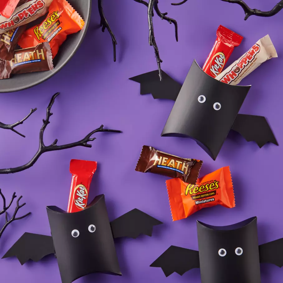 Assorted Hershey Candies surrounded by bats