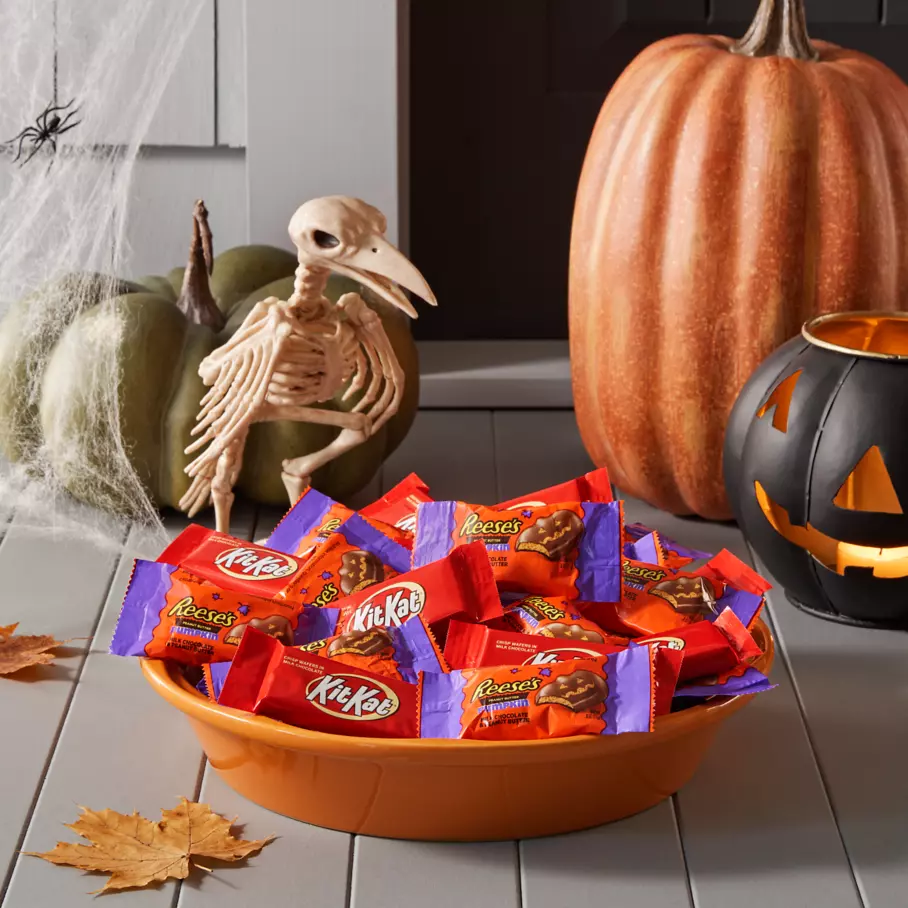 Assorted Hershey Candies inside bowl on porch