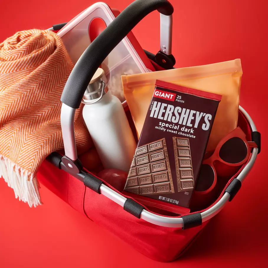 HERSHEY'S SPECIAL DARK Giant Candy Bar inside picnic basket