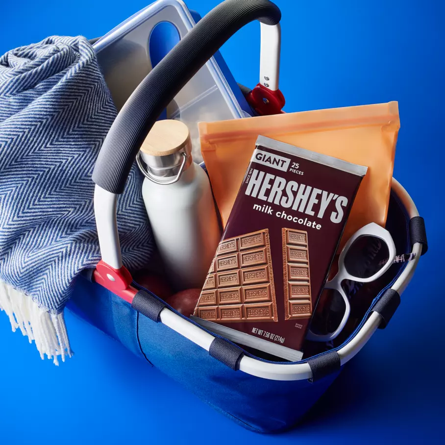 HERSHEY'S Giant Candy Bar inside picnic basket