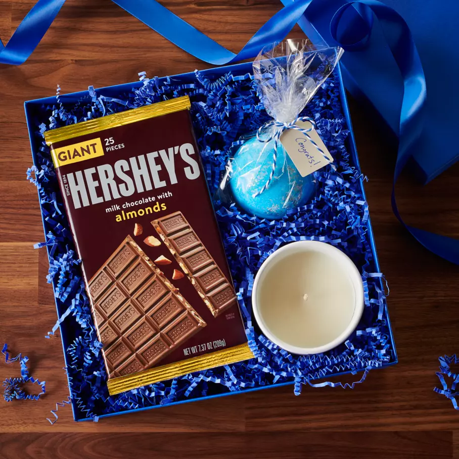 HERSHEY'S Almonds Giant Candy Bar inside gift basket