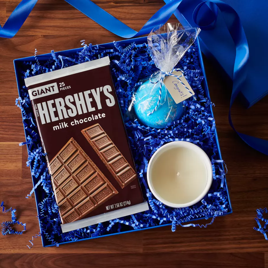 HERSHEY'S Giant Candy Bar inside gift basket