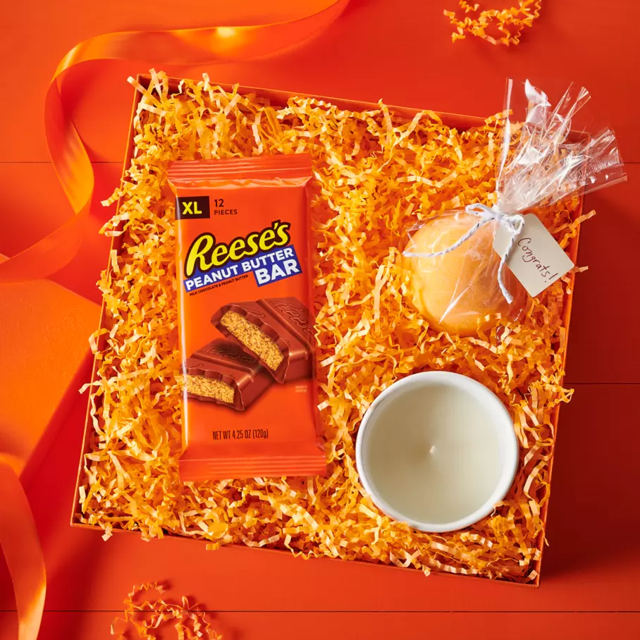 REESE'S XL Candy Bar inside gift basket