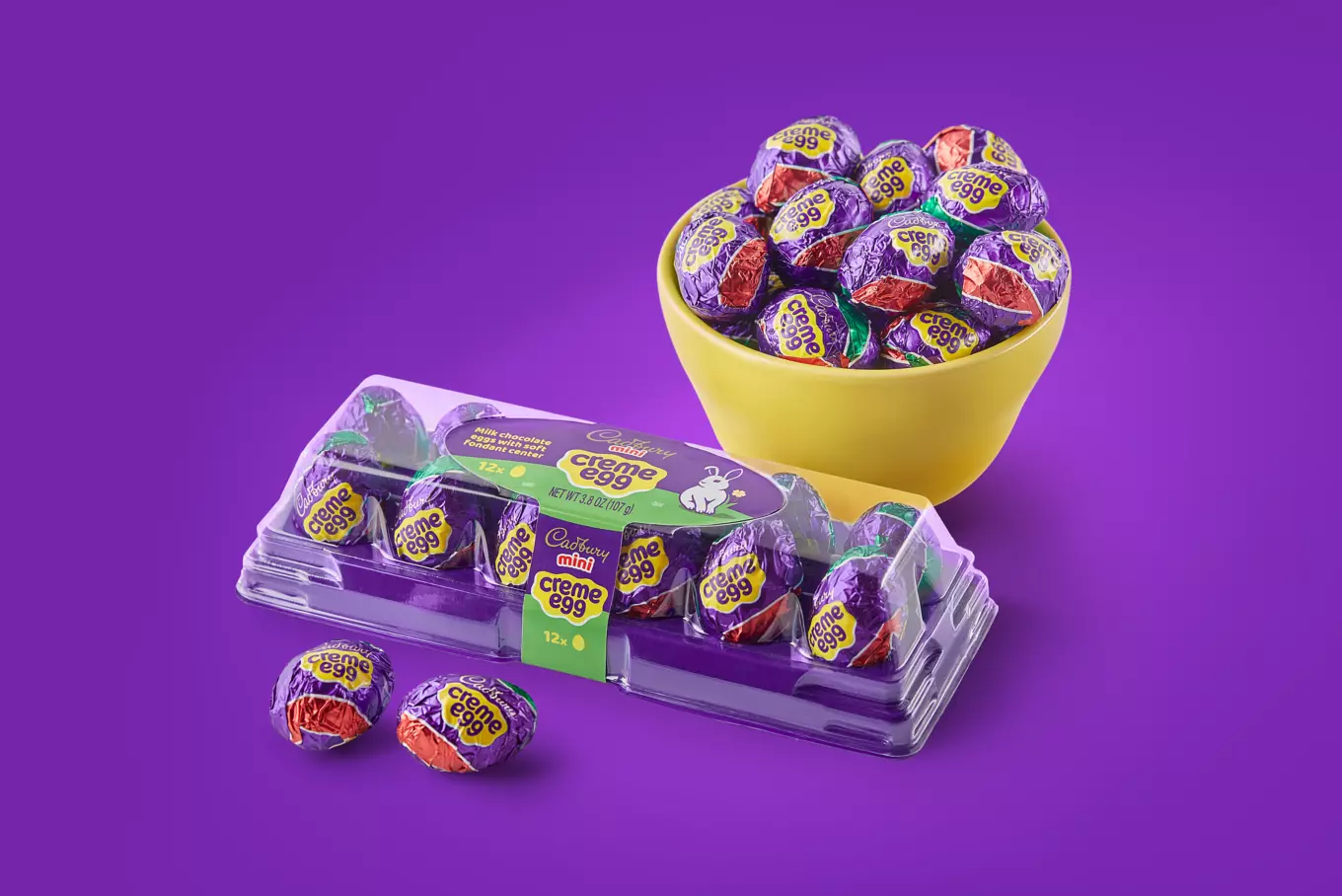 Cadbury Mini Creme Eggs inside bowl and egg carton