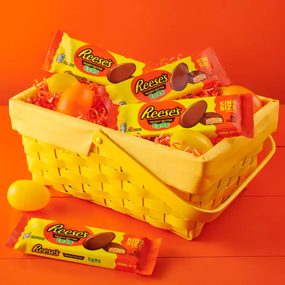 REESE'S Peanut Butter King Size Eggs inside square Easter basket