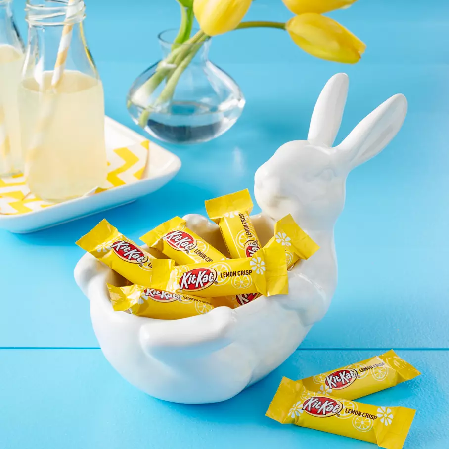 KIT KAT® Lemon Crisp Candy Bars inside bunny bowl