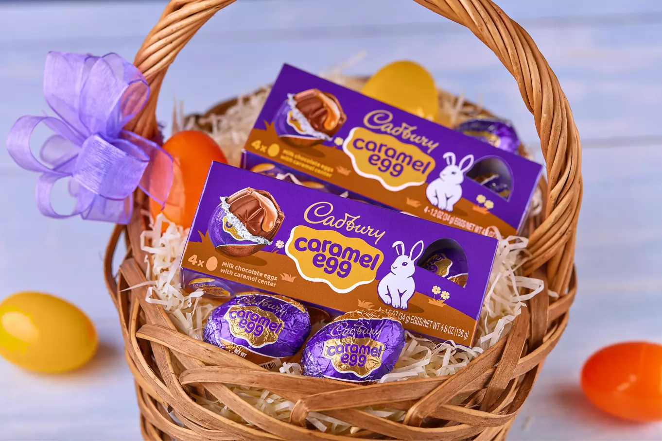 Cadbury Caramel Eggs inside Easter basket
