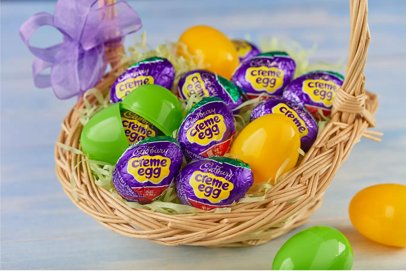 Cadbury Creme Eggs inside Easter basket