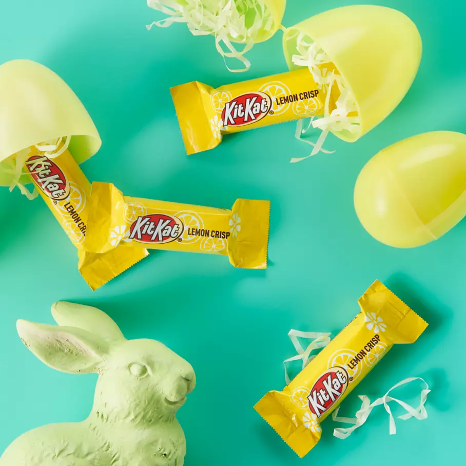 KIT KAT® Lemon Crisp Candy Bars surrounded by Easter eggs