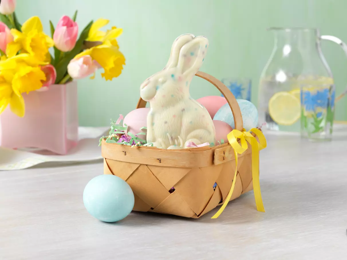HERSHEY'S Polka Dot bunny unwrapped inside Easter basket