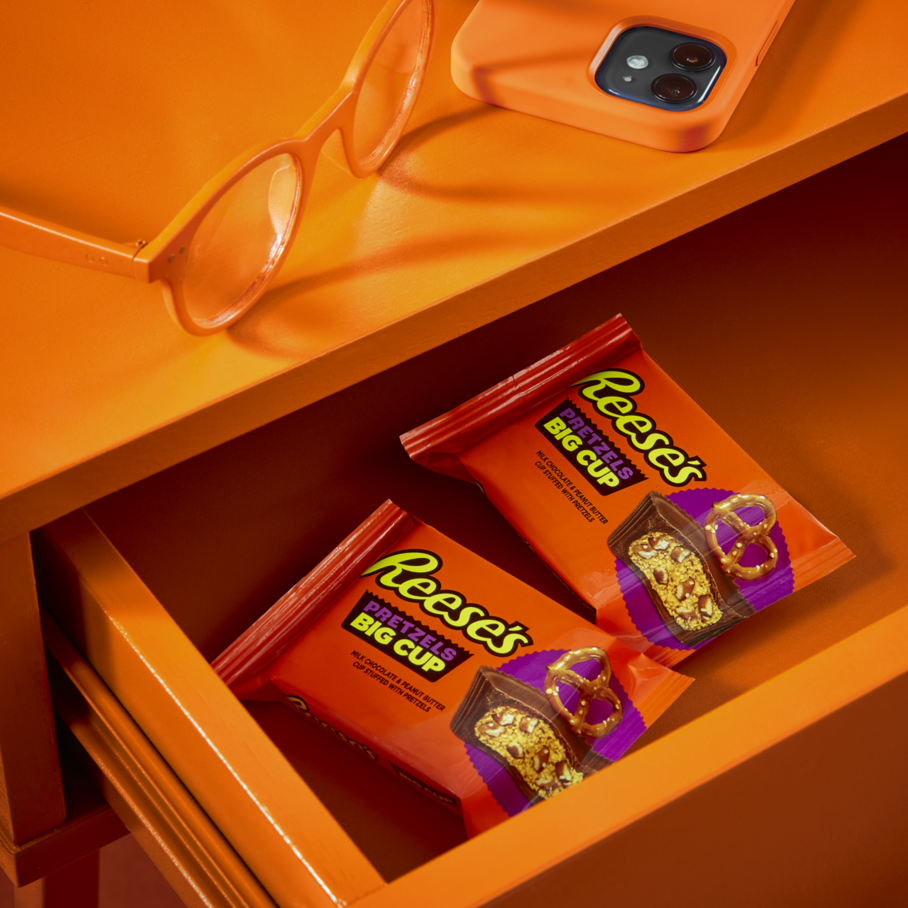 REESE'S Big Cup with Pretzels inside desk drawer