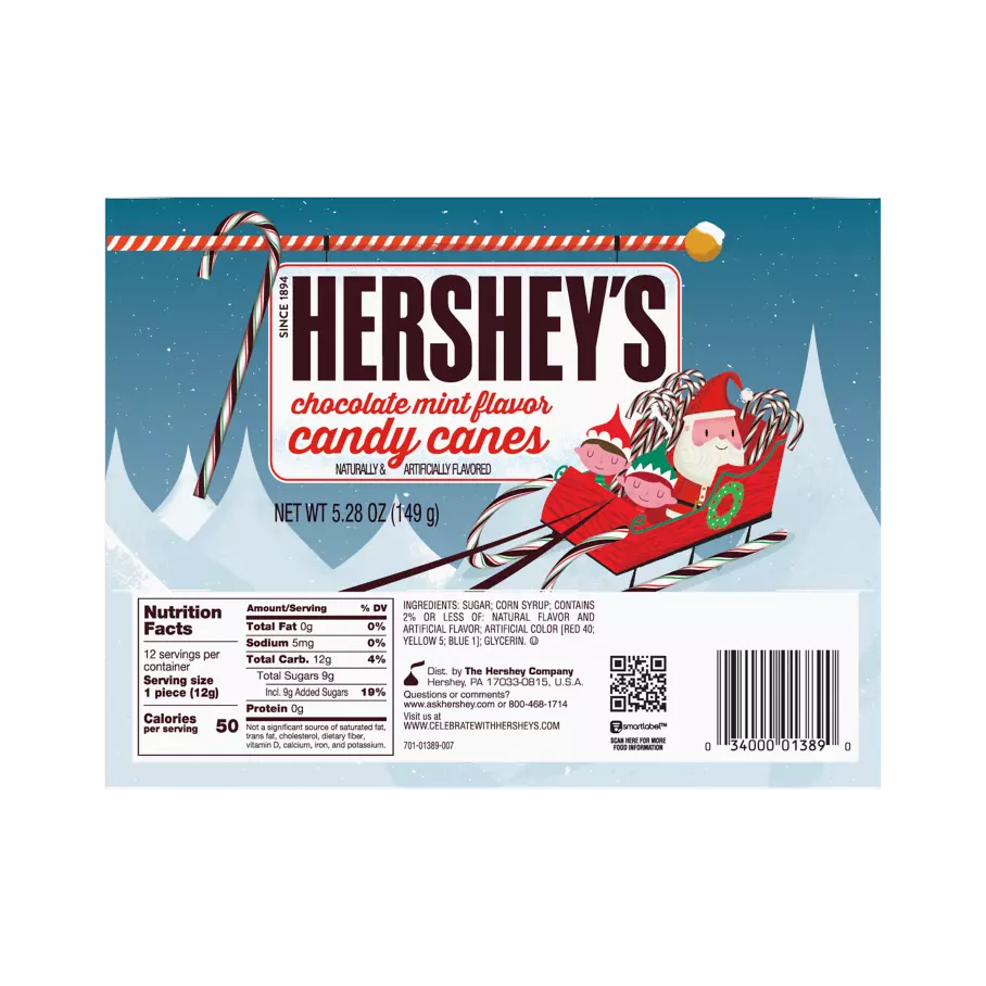 HERSHEY'S Chocolate Mint Candy Canes, 0.44 oz, 12 count box
