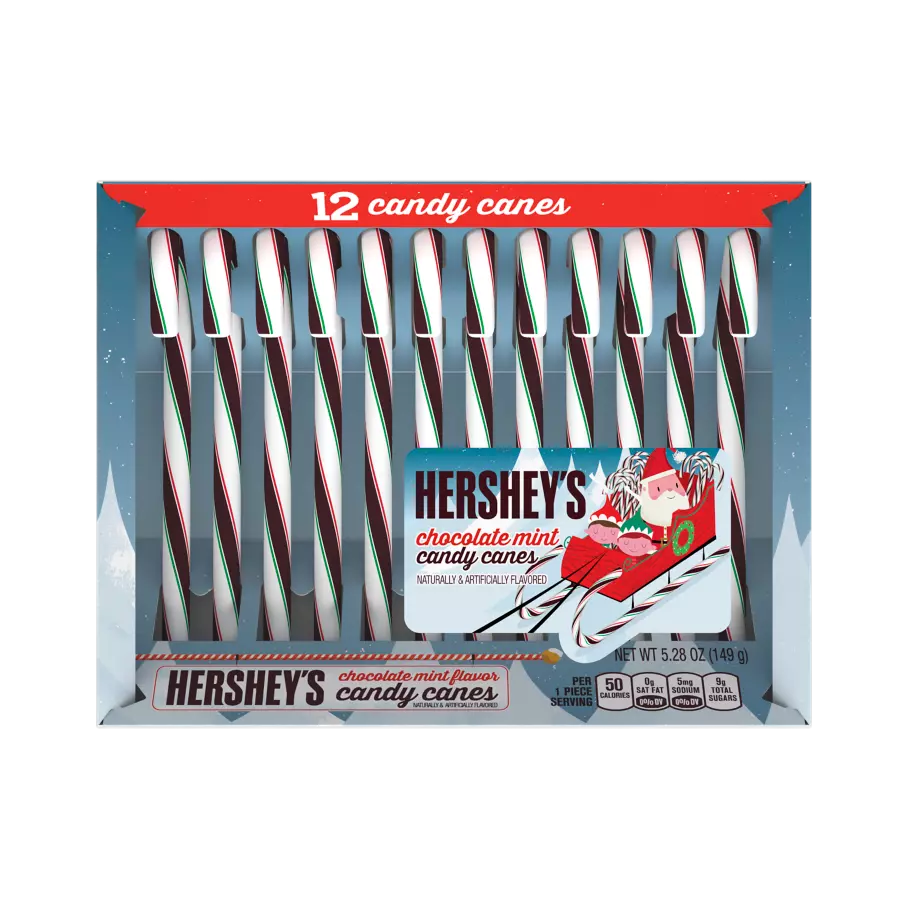 HERSHEY'S Chocolate Mint Candy Canes, 0.44 oz, 12 count box