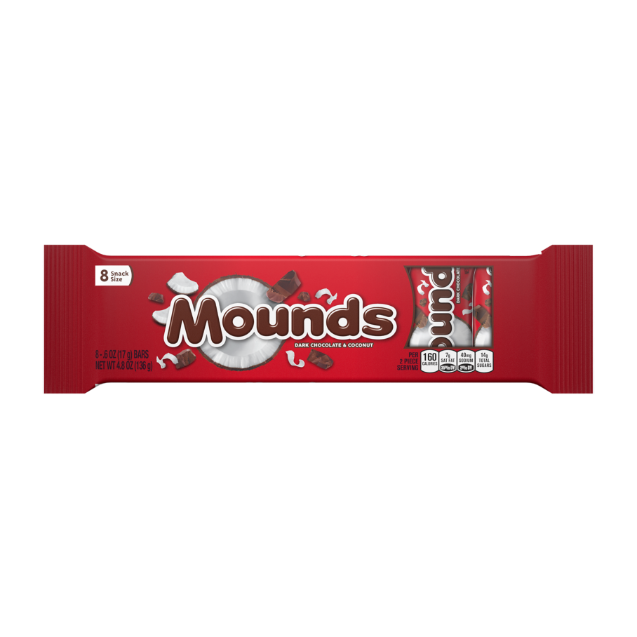 MOUNDS Dark Chocolate and Coconut Snack Size Candy Bars, 4.8 oz, 8 pack - Front of Package