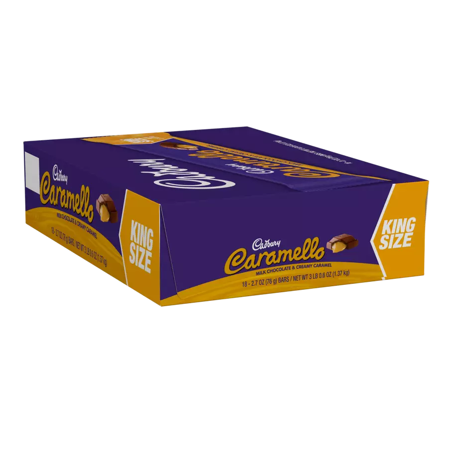 CADBURY CARAMELLO Milk Chocolate & Creamy Caramel King Size Candy Bars, 2.7 oz, 18 count box - Front of Package