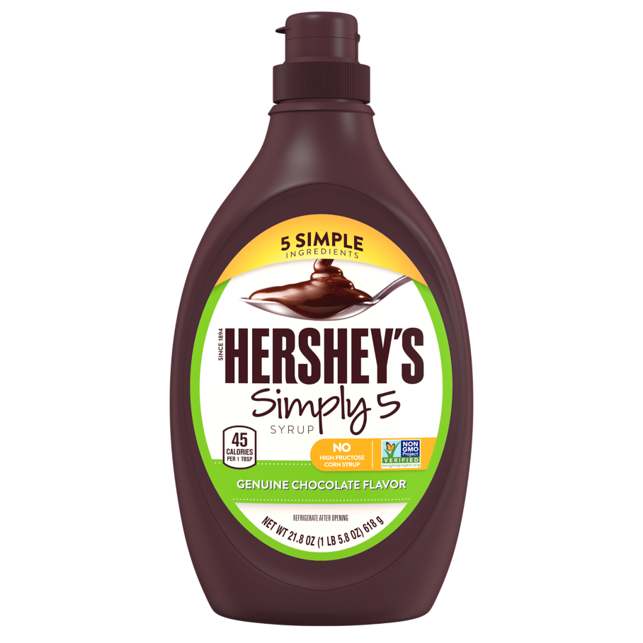 HERSHEY'S Simply 5 Chocolate Syrup, 21.8 oz bottle - Front of Package