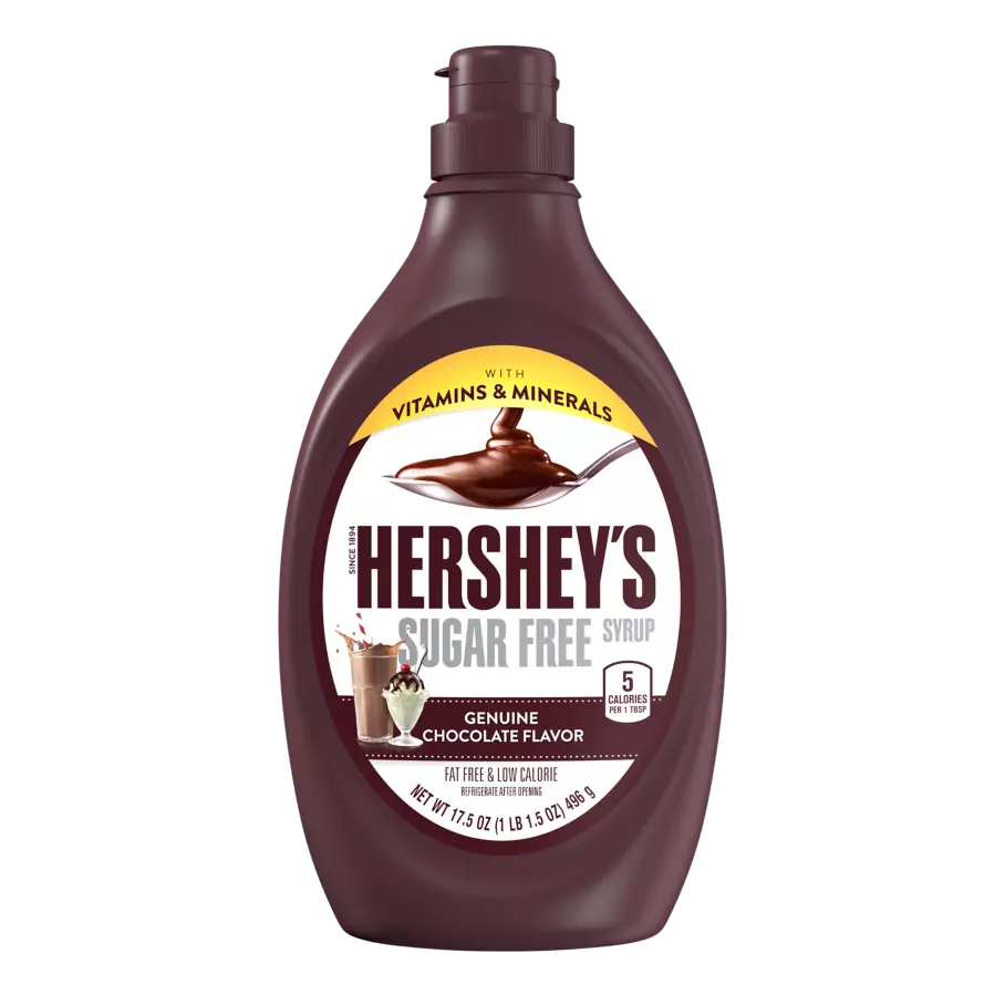 HERSHEY'S Sugar Free Chocolate Syrup, 17.5 oz bottle - Front of Package