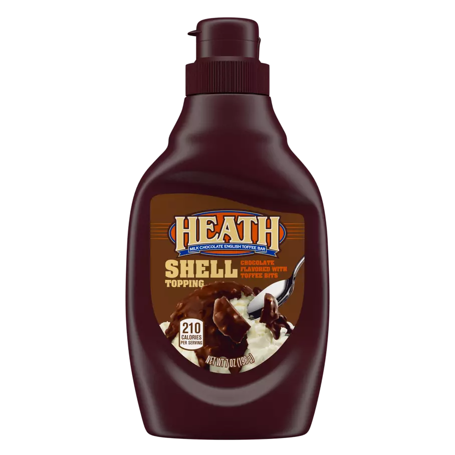 HEATH Milk Chocolate English Toffee Shell Topping, 7 oz bottle - Front of Package