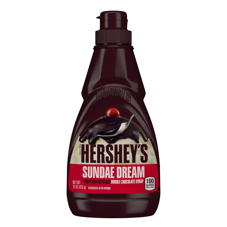 HERSHEY'S SUNDAE DREAM Double Chocolate Syrup, 15 oz bottle - Front of Package