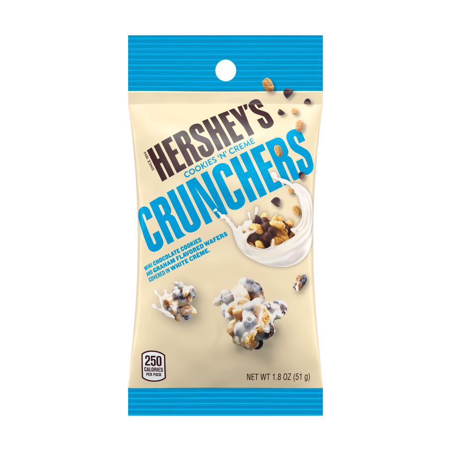 HERSHEY'S COOKIES 'N' CREME CRUNCHERS Snack, 1.8 oz tube - Front of Package