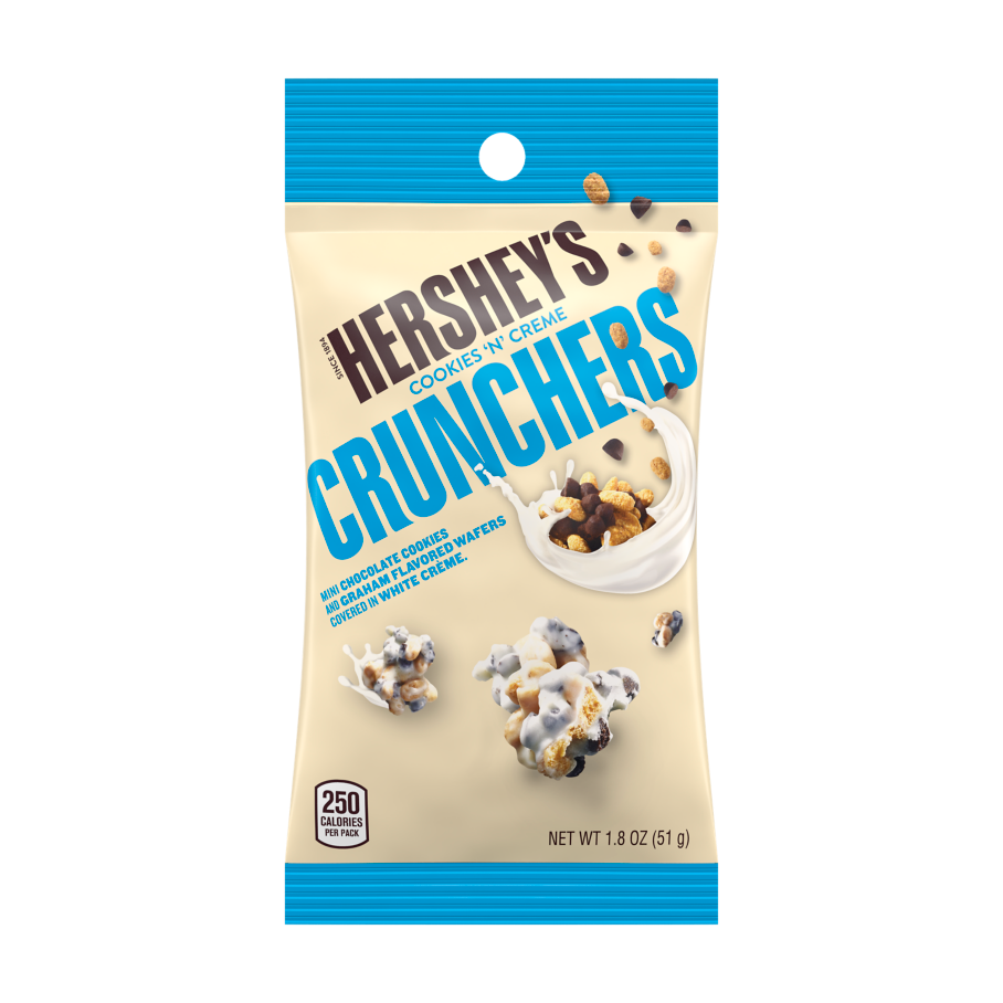 HERSHEY'S Cookies ‘N’ Creme CRUNCHERS Snack, 1.8 oz tube - Front of Package