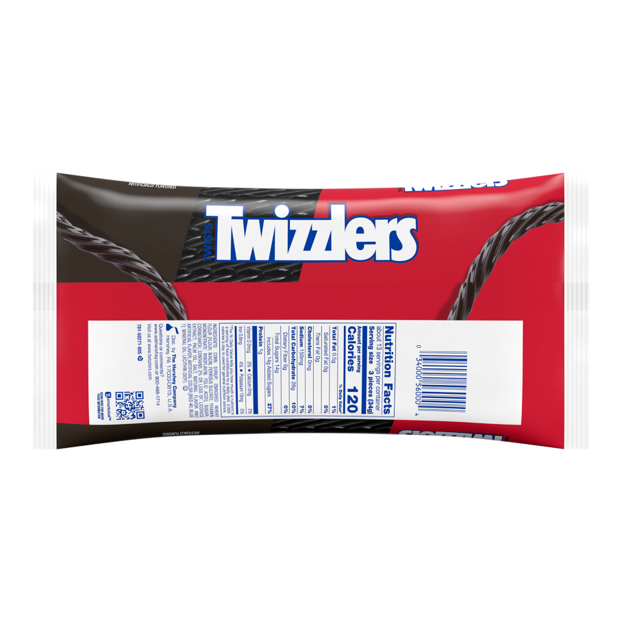 TWIZZLERS Twists Black Licorice Candy, 16 oz bag - Back of Package
