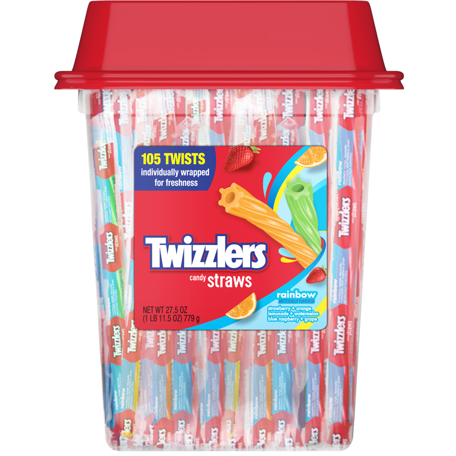TWIZZLERS Twists Rainbow Candy, 27.5 oz tub, 105 pieces - Front of Package