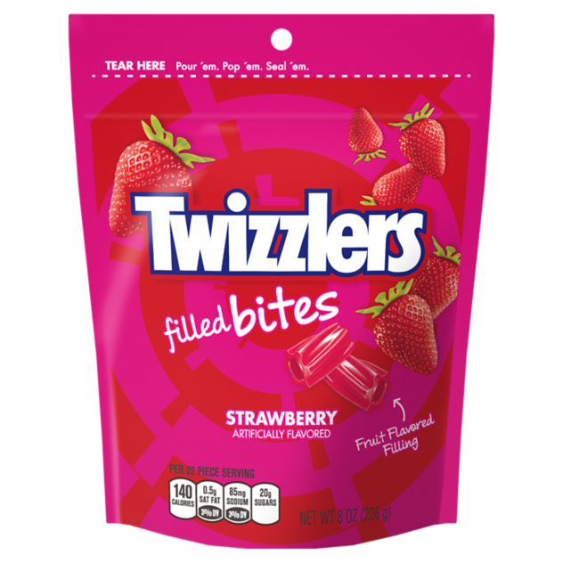 TWIZZLERS Filled Bites Strawberry Flavored Candy, 8 oz bag - Front of Package
