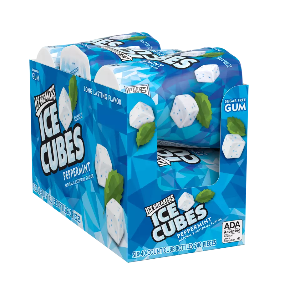 ICE BREAKERS ICE CUBES Peppermint Sugar Free Gum, 19.44 oz box, 6 pack - Front of Package