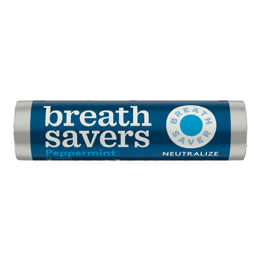 BREATH SAVERS Peppermint Sugar Free Mints, 0.75 oz roll - Front of Package