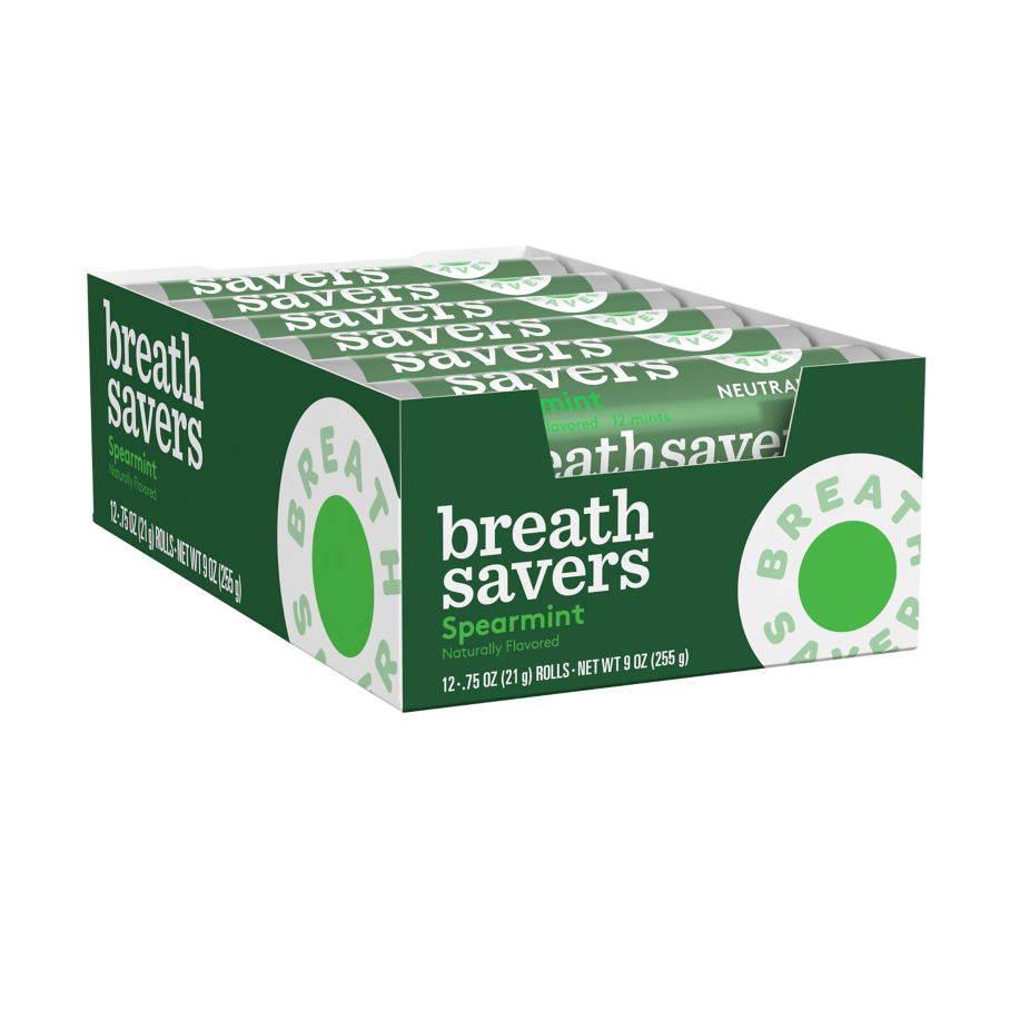 BREATH SAVERS Spearmint Sugar Free Mints, 0.75 oz box, 12 count - Front of Package