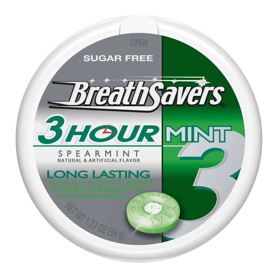 BREATH SAVERS 3-Hour Spearmint Sugar Free Mints, 1.27 oz puck