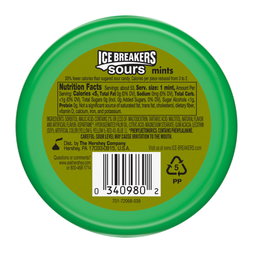 ICE BREAKERS Sours Sour Fruits Sugar Free Mints, 1.5 oz puck