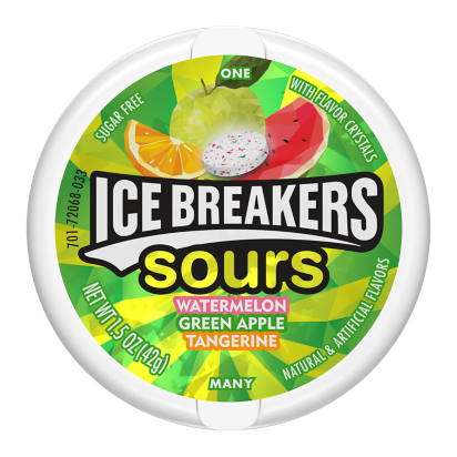 ICE BREAKERS Sours Sour Fruits Sugar Free Mints, 1.5 oz puck