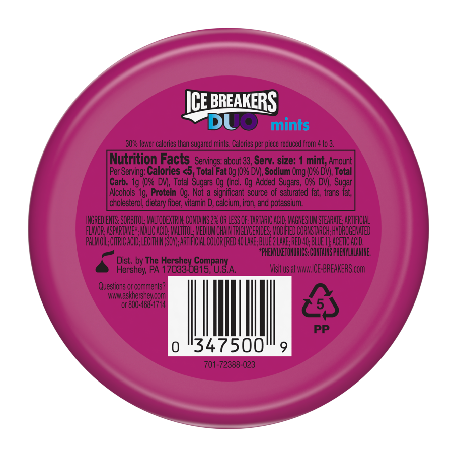 ICE BREAKERS DUO Grape Sugar Free Mints, 1.3 oz puck