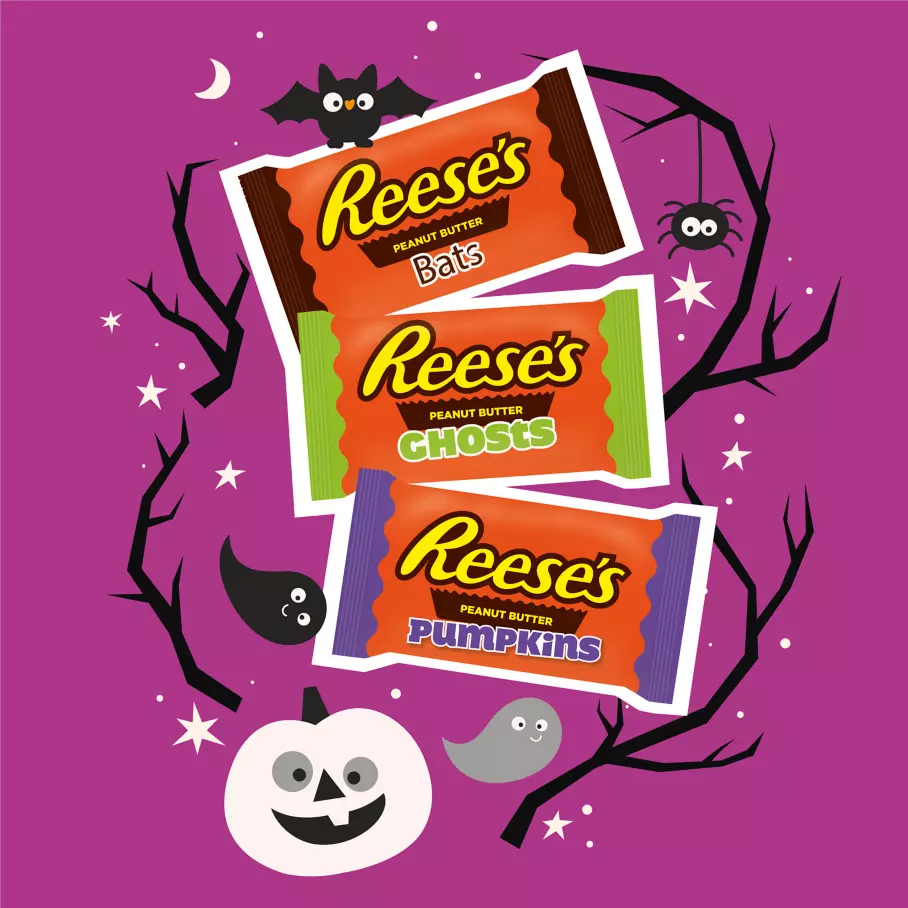 REESE'S Halloween Milk Chocolate Peanut Butter Snack Size Assorted Shapes, 9 oz bag - Out of Package