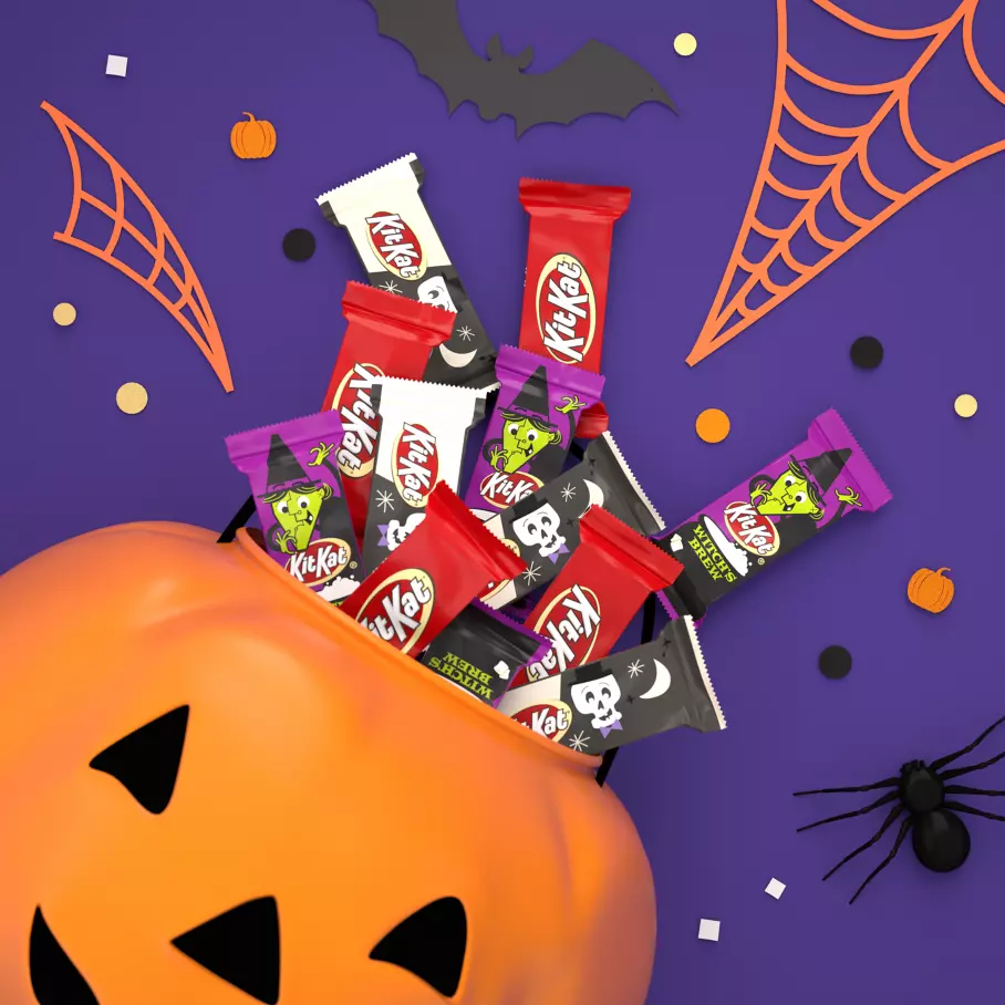 Assorted KIT KAT® Candy Bars inside pumpkin bucket