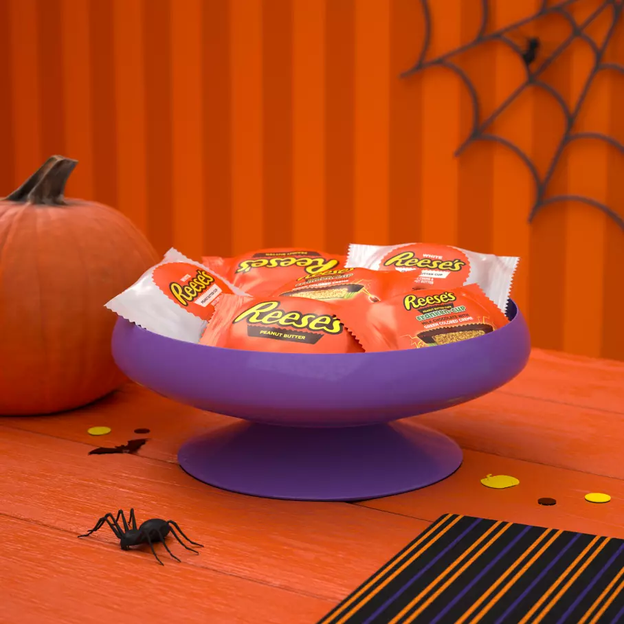 REESE'S Snack Size Peanut Butter Cups inside halloween bowl
